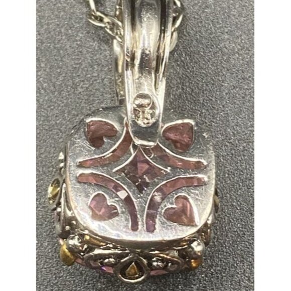 Two-tone Necklace Cushion Cut Pink CZ Renaissance Revival 16" + 3" Barbiecore - Picture 10 of 13